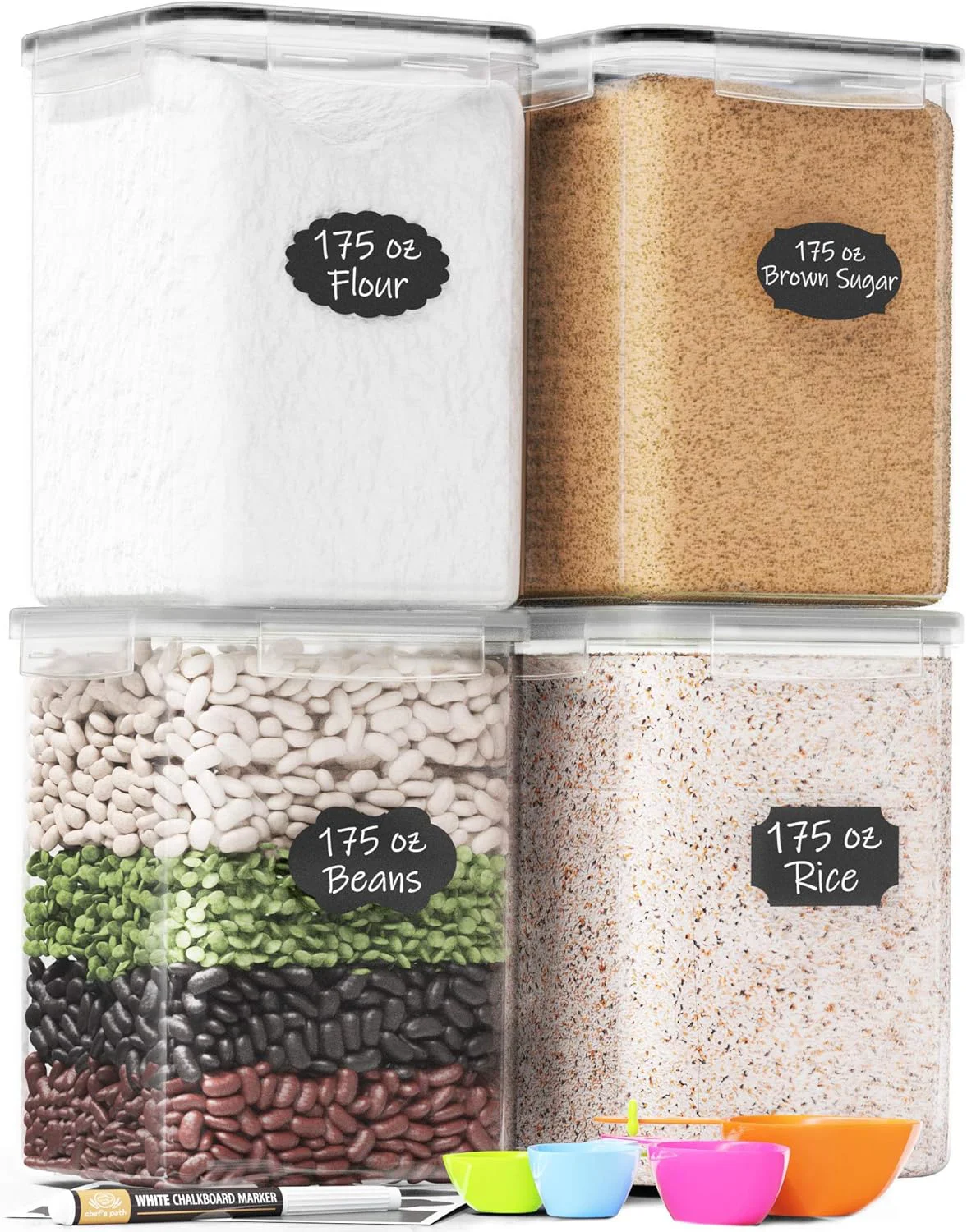 Tyrixma 4 PCS Large Food Storage Container, 5200ml/175OZ Food Preservation Storage Bucket With Label Paper And Pen, Suitable For Rice, Flour, Baking Supplies, Snacks, Home Kitchen Storage Box.