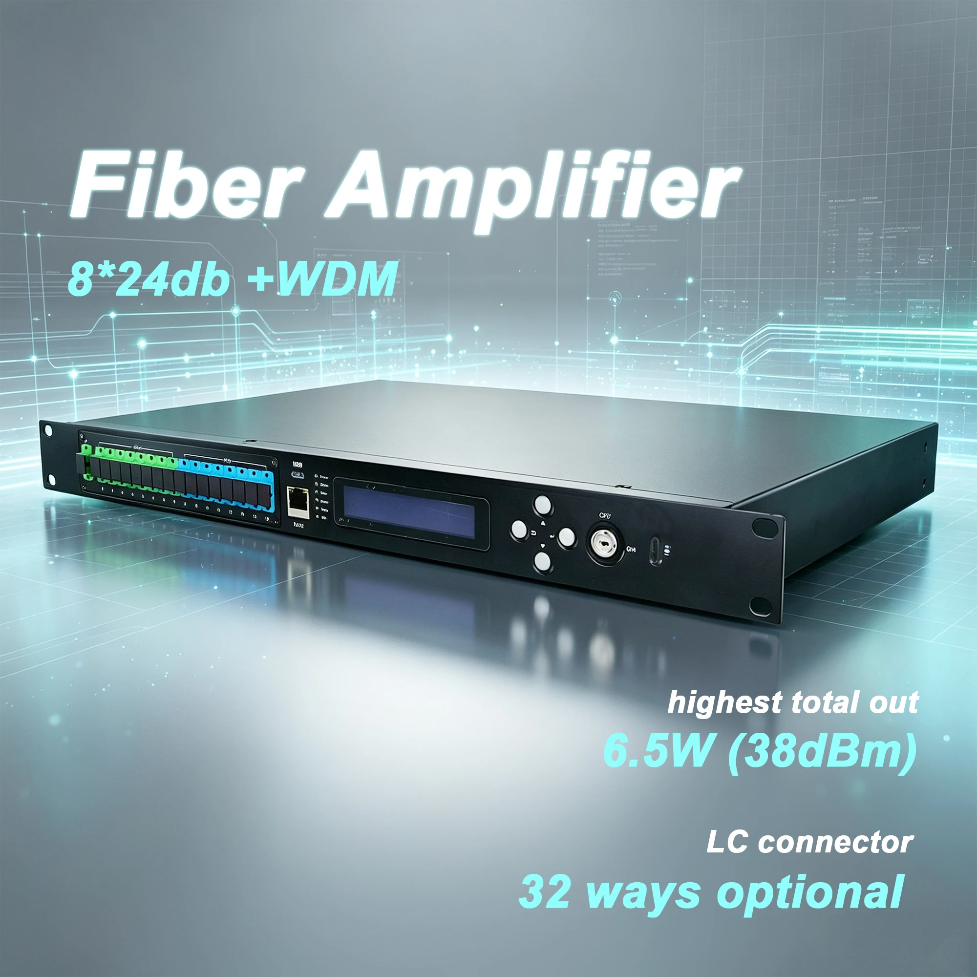1U Series High Power ErYb Doped Fiber Amplifier 8-Port 8x22db 8x23db+WDM EDFA  FTTH, FTTB Optical Network Equipment