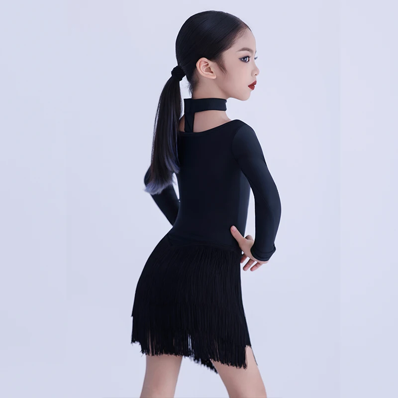 Meninas mangas compridas dança latina franjas vestido ternos crianças roupas de dança profissional desempenho dança wear sl14346