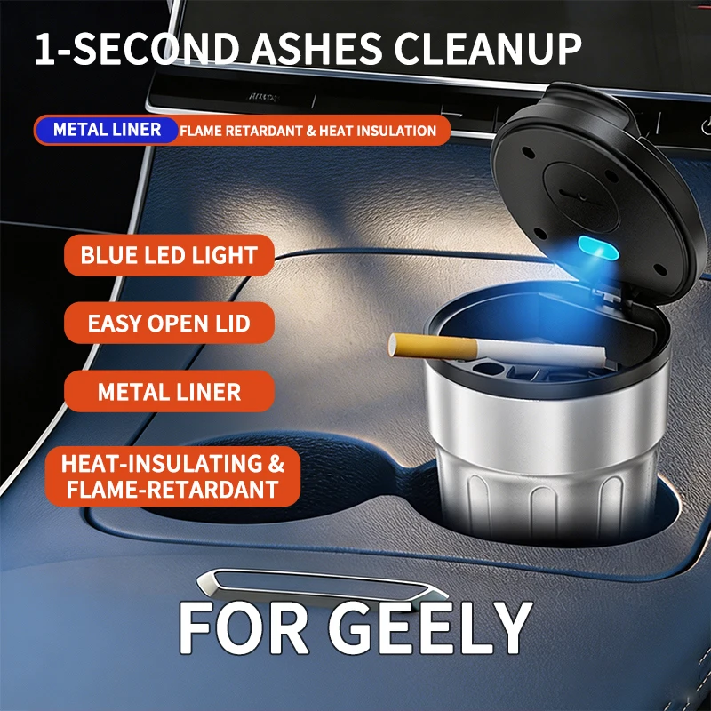 Car Ashtray with LED Light Car Smokeless Cup Holder For geely Coolray Atlas Emgrand X7 EC7 Boyue CK2 GC6 Interior Accessories view 4