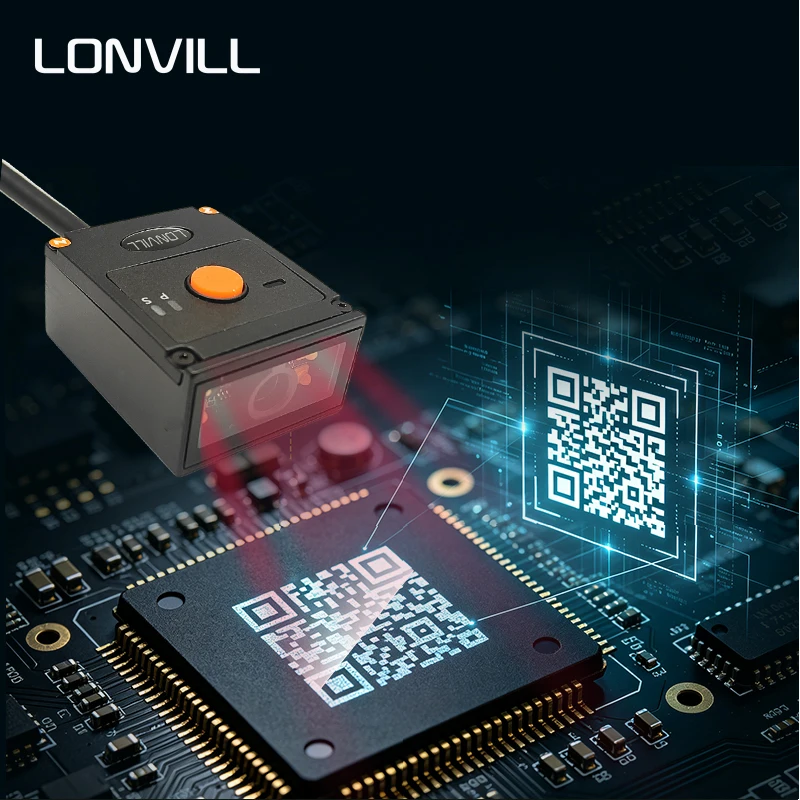 LONVILL Industrial QR Code Reader High-Speed 1.2MP Fixed Mount Barcode Scanner for PCB Panel QR DM Code Reading
