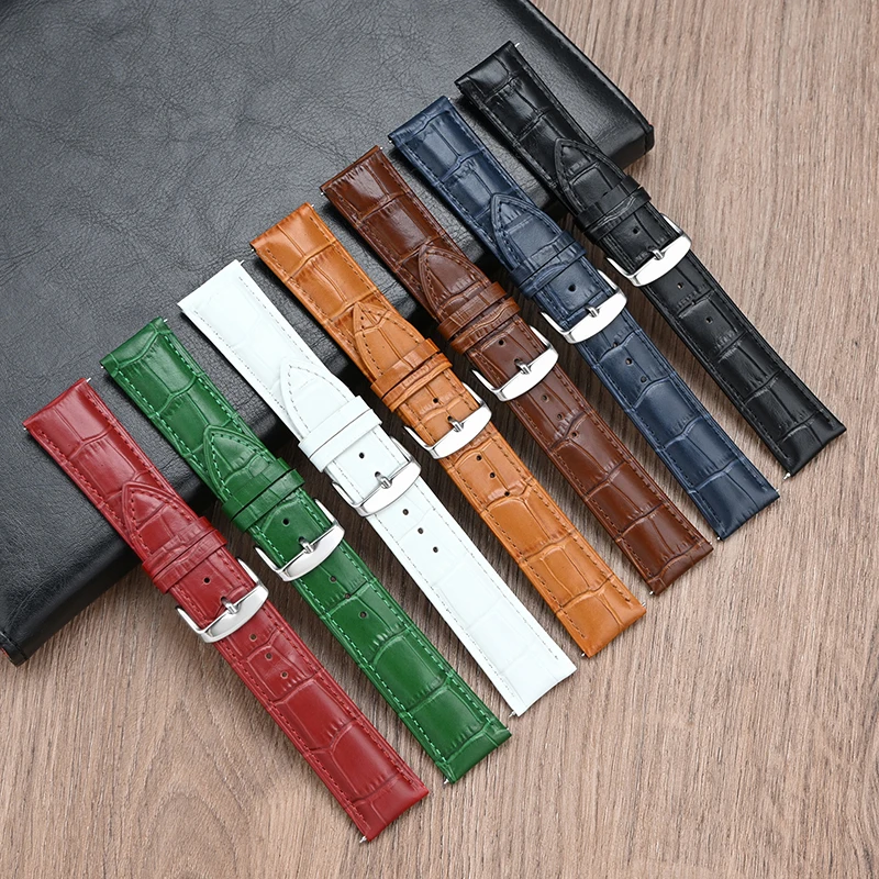 Genuine Leather Watch Band Strap 12/13/14/15/16/17/18/19/20/21/22/23/24/26mm Quick Release Men Women Universal Cowhide Bracelet