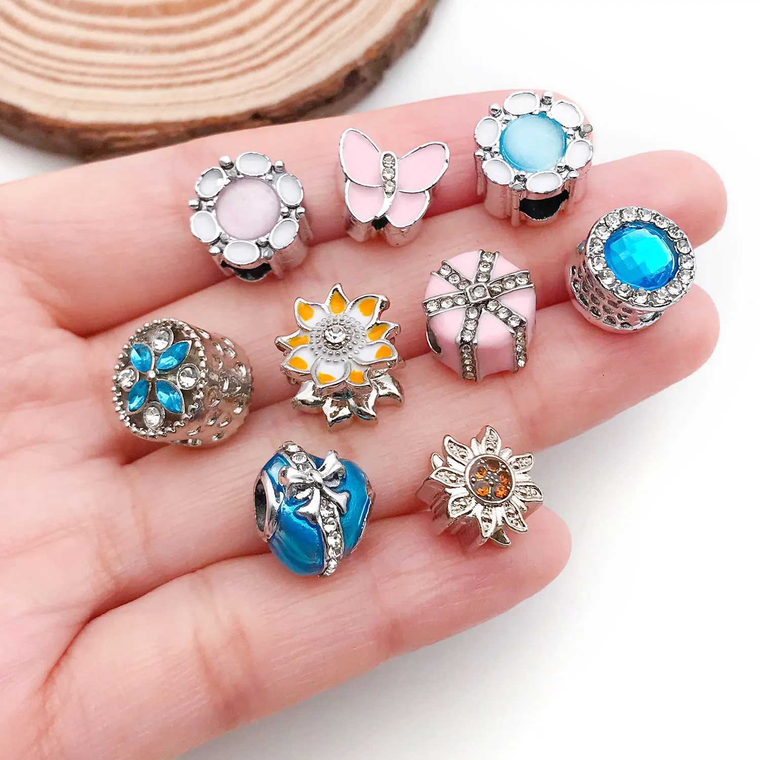 5/20pcs Panjia Bracelet DIY with Alloy Beads, Heart, Butterfly, Snowflake, Cat's Eye Stone Charms for Women. view 2