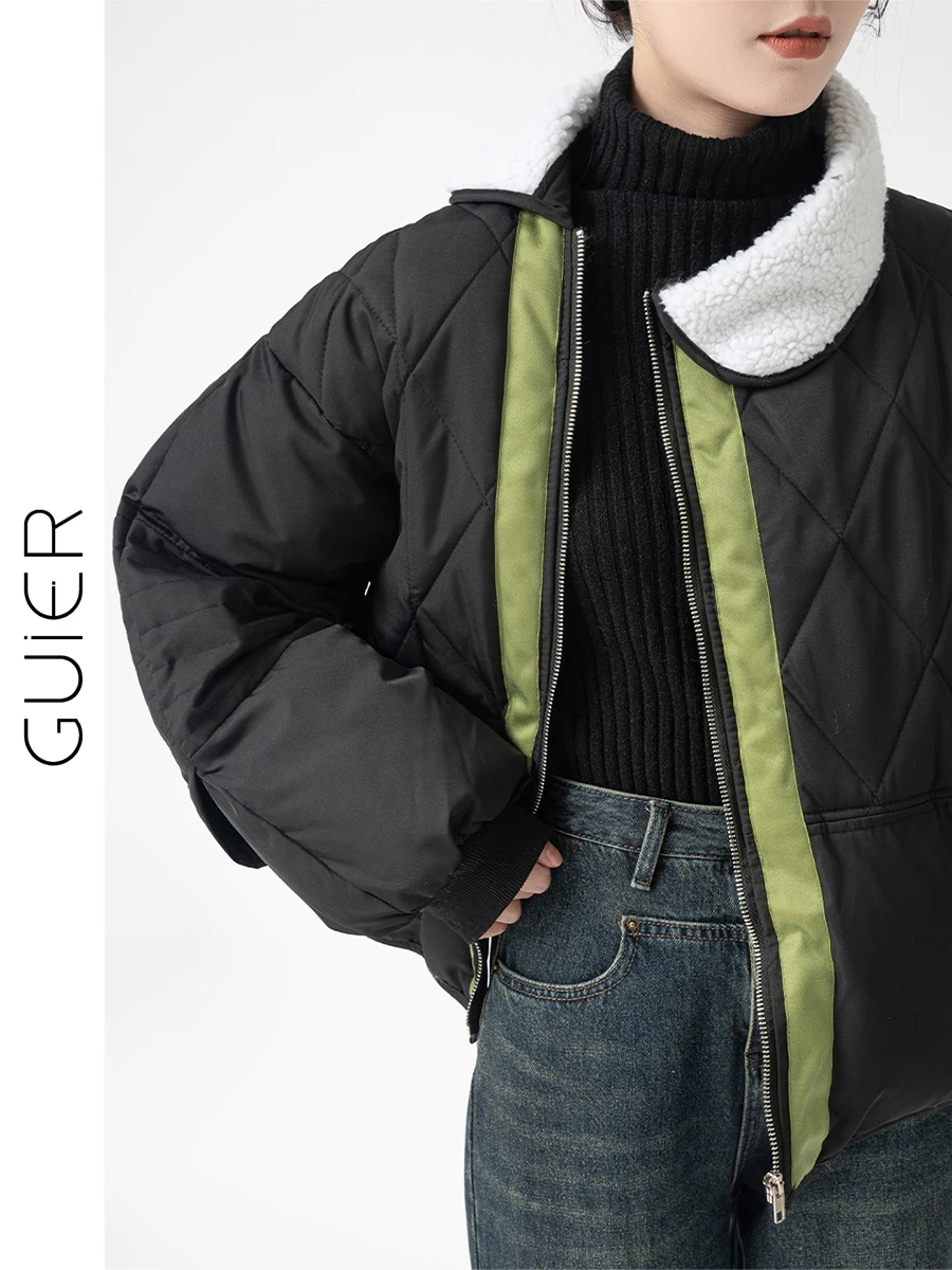 

Bla Splicing Lamb Fur Cotton Jaet Women's ort Outerwear Autumn 2025 New Small Design Sense Guier Collar Zipper