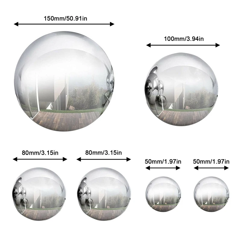 6Pcs Stainless Steel Gazing Balls Gloss Sphere Mirror Hollow Ball for Home Garden Decoration Ornament Crafts