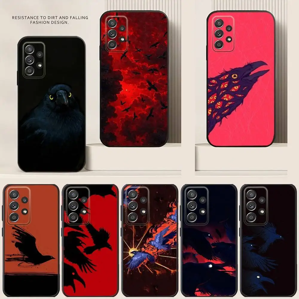 

Luxury Red Night Crow Cool Comic Phone Case For Samsung S24,21,22,23,30,Ultra,20,Plus,Note,10,9,5G Black soft silicone case