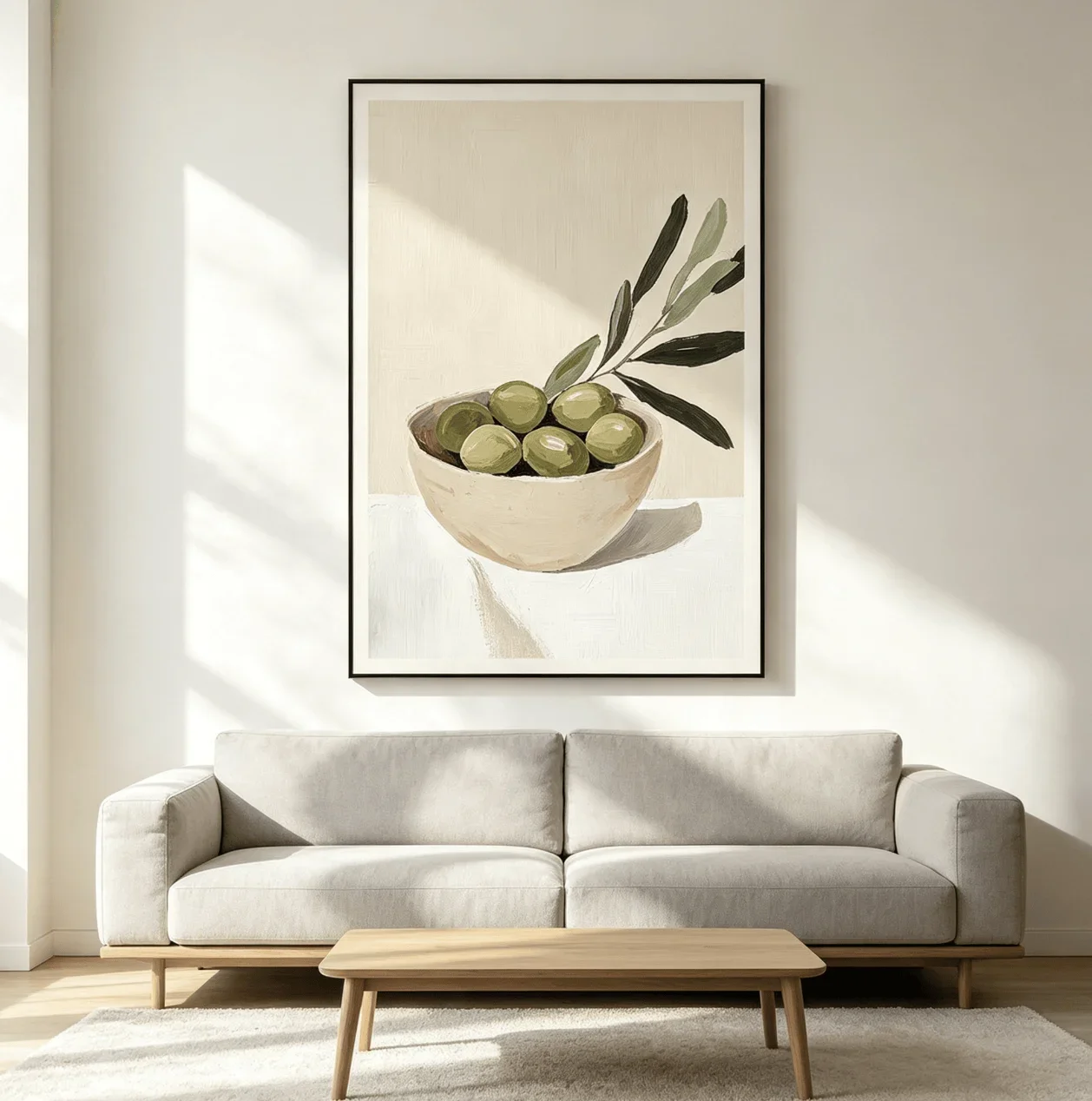 1pc frameless Canvas Painting Warm Tone Olive Bowl Still Life Wall Art Canvas Prints Decor, Simple Botanical Poster for Kitchen
