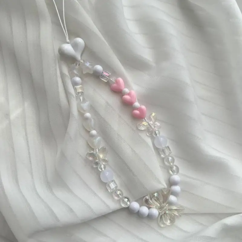 W0ya Boade Bowknot Phone Phel Chain Diy Diy Peach Heart Fashion Novela Colorida Teléfono Estrella Five Pointed Rope