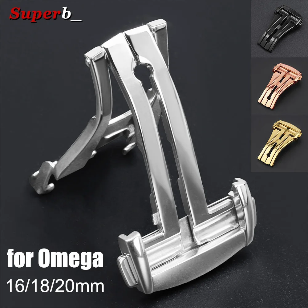 16mm 18mm 20mm Stainless Steel Deployment Clasp for Omega Speedmaster Folding Watch Buckle Strap Butterfly Button for Seamaster