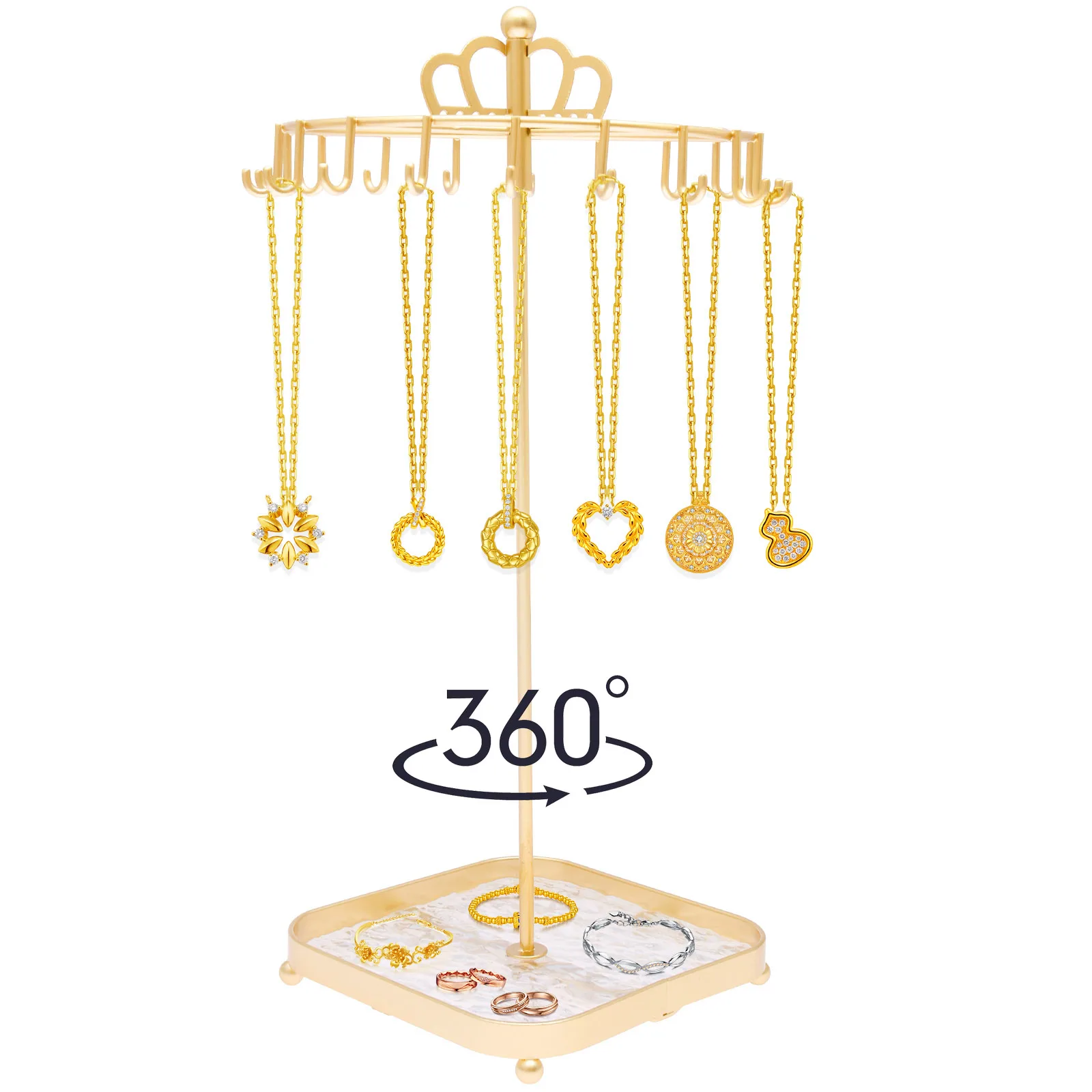 

Вращающаяся подставка для ювелирных изделий, железный органайзер для ожерелья с 18-крючками, брелки, аксессуары для хранения браслета и ожерелья