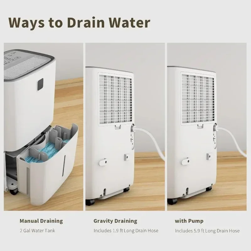 مزيل الرطوبة بمضخة ، مجهز بفلتر هواء قابل للغسل ، خرطوم تصريف قابل لإعادة الاستخدام