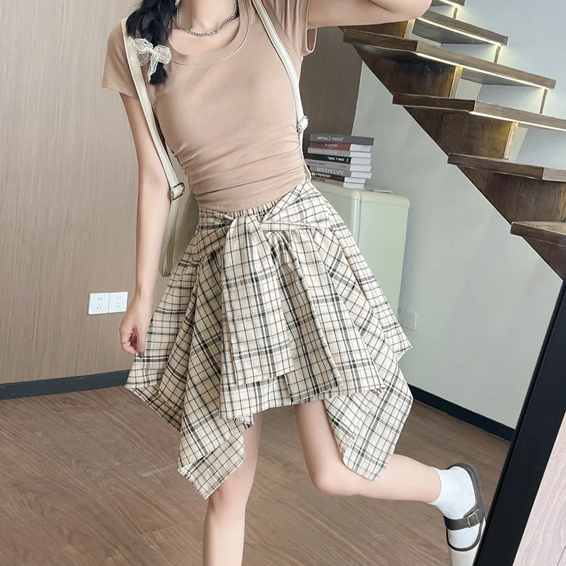 2024 irregular Pleated checked Skirt Black Mini Skirts Women autumn summer Plaid Skirt High Waist A-LINE dress Kawaii Harajuku