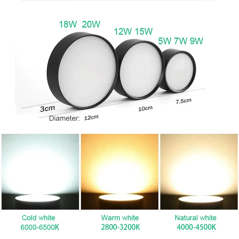 Ultra-thin LED downlight ceiling light 5W 7W 9W 12W 15W 18W large area light, three color change spotlights, indoor lighting