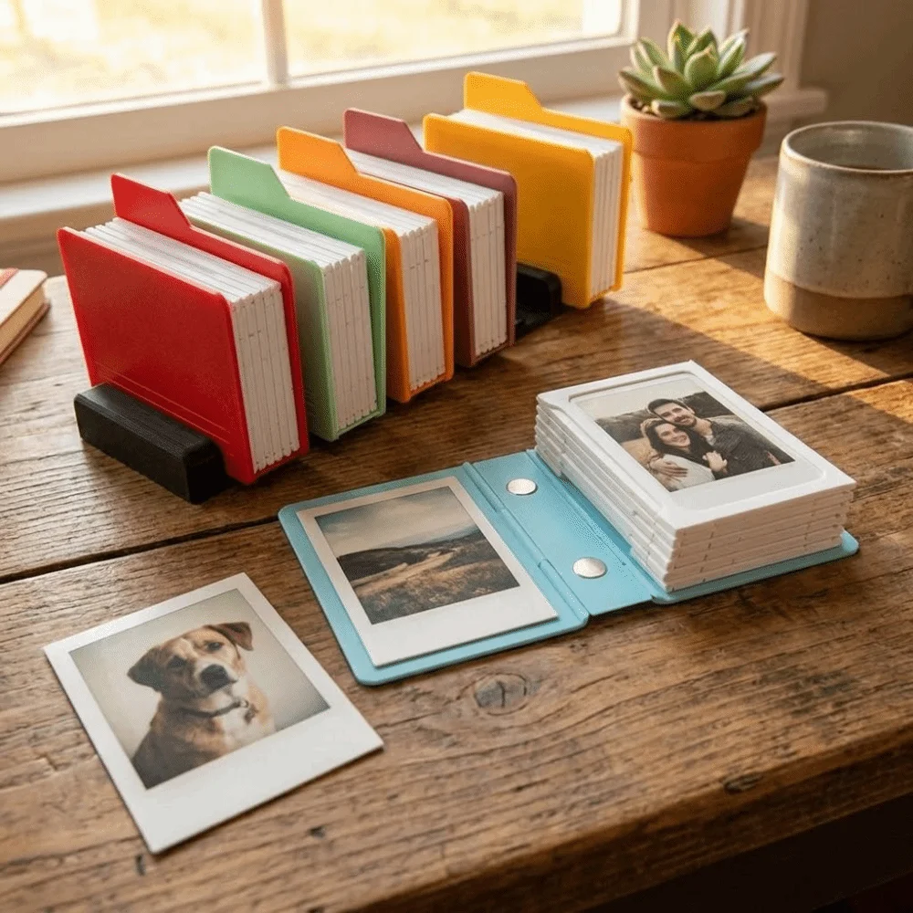 Creative Plastic Foldable Photo Frame Hinge Design Simple Desktop Photo Frame Mini Square Magnetic Photo Album Office