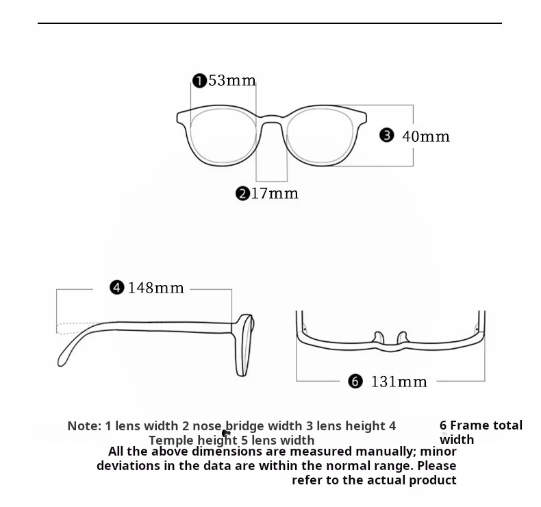 Xbora HYD0172Y Eyeglasses — Frame Dimensions & Sizing Chart