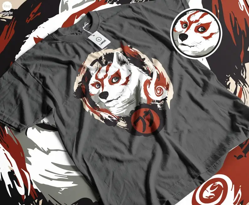 

Unisex Amaterasu Divine Canine T-Shirt - Ōkami Inspired Mythical Tee