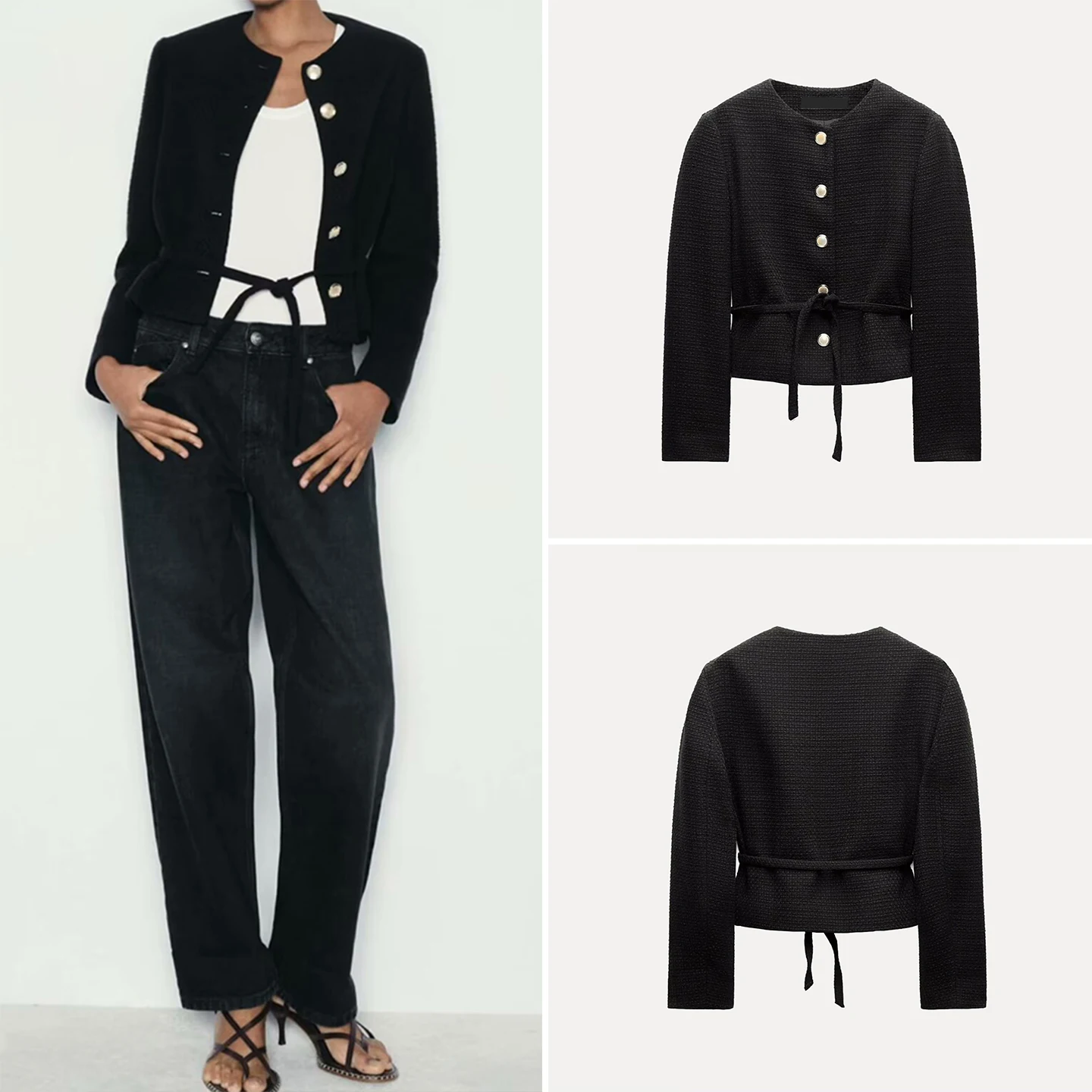 Faionable Texture Open Vest Jas Dames Sle Veelzijdig Herfst 2025, Z Stand Fit ort Bovenkleding Lang Sve