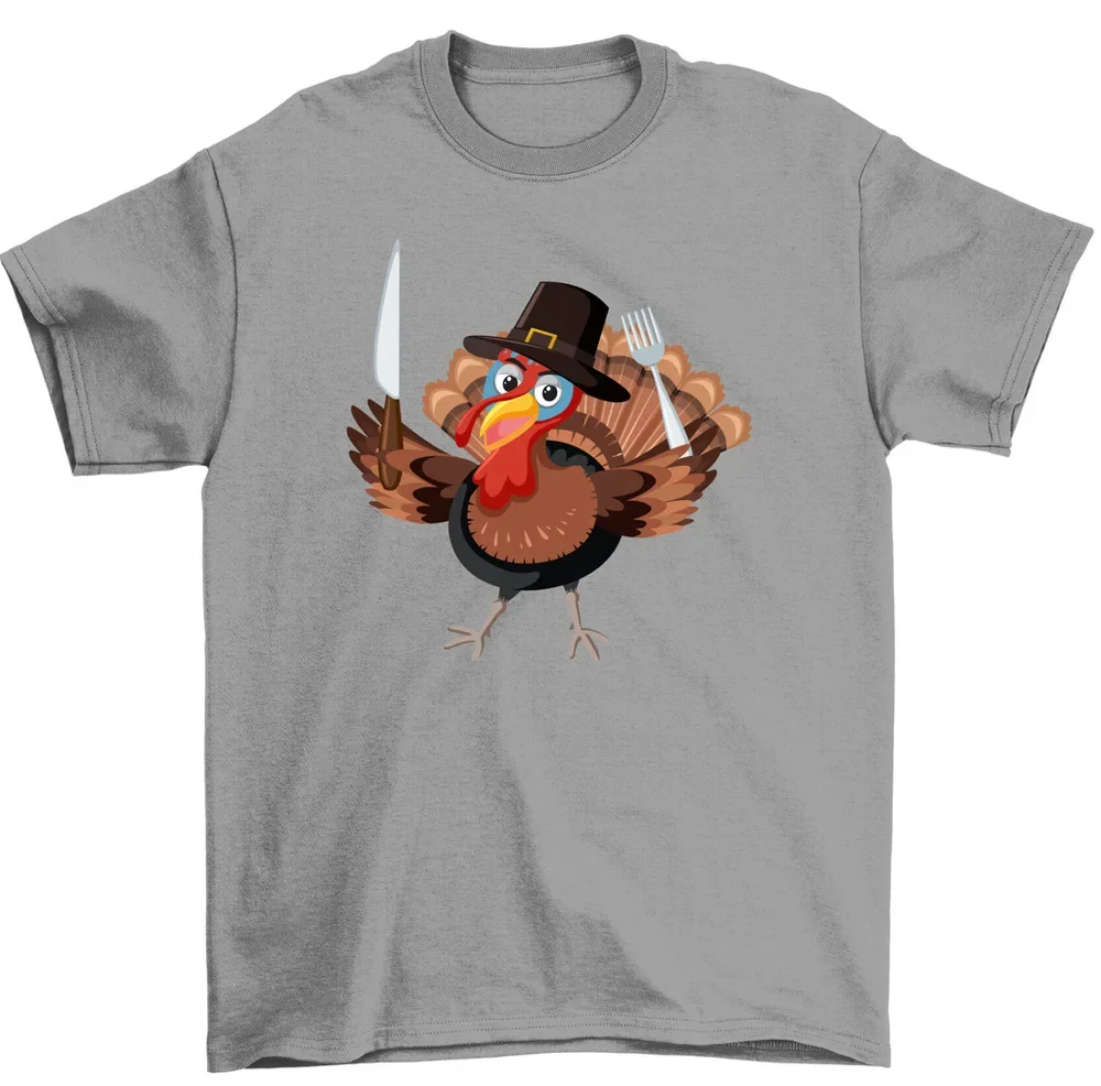 Thanksgiving Turkey Fork And Knife Funny Turkey Dinner T-Shirt Men Women High Quality 100%Cotton Short Sleeve