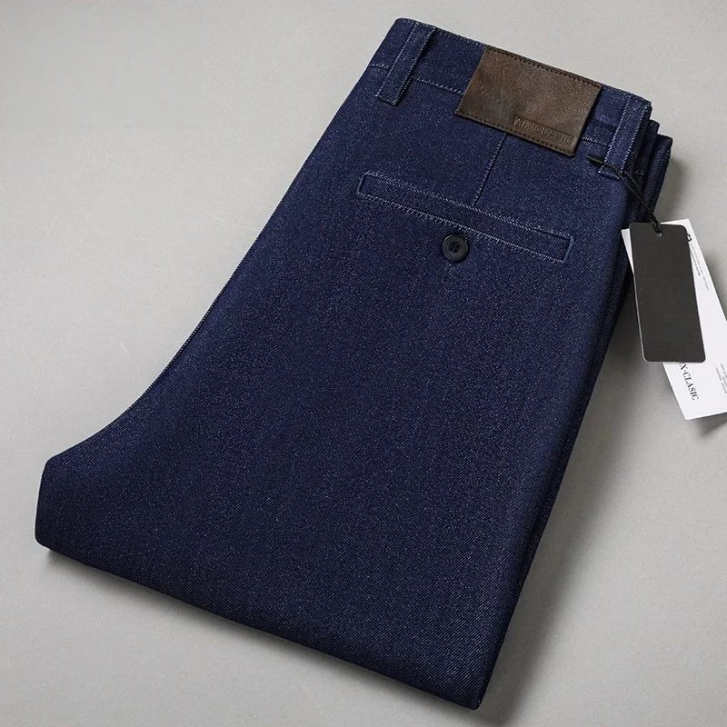 Men's Straight Leg Jeans Streetwear Blue/Black Casual Loose Fit Thick Denim Mid-Rise Trousers for Spring Sizes 40-44