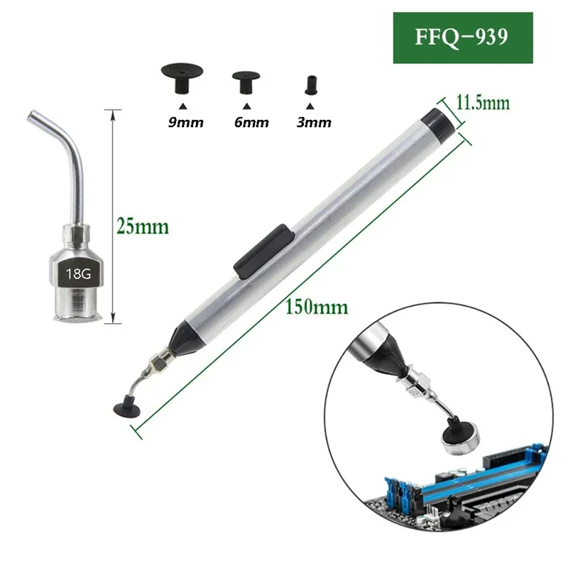 Vacuum IC Pick-Up Tool Kit with 3 Suction Nozzles Manual SMD Extractor for Precision Chip Removal in Phone Computer Repair