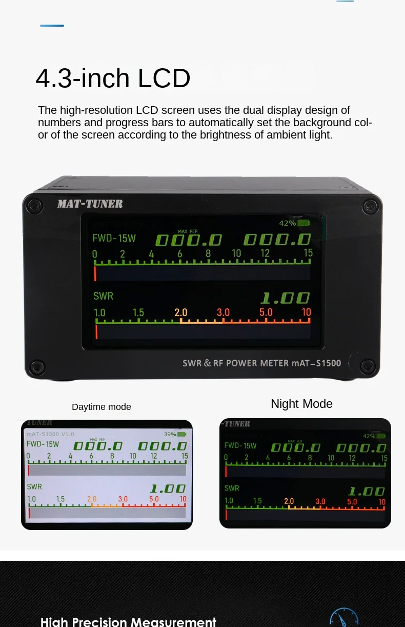 mAT-S1500 1500W1.8-54MHz SWR & Power Meter For HF Shortwave Radio