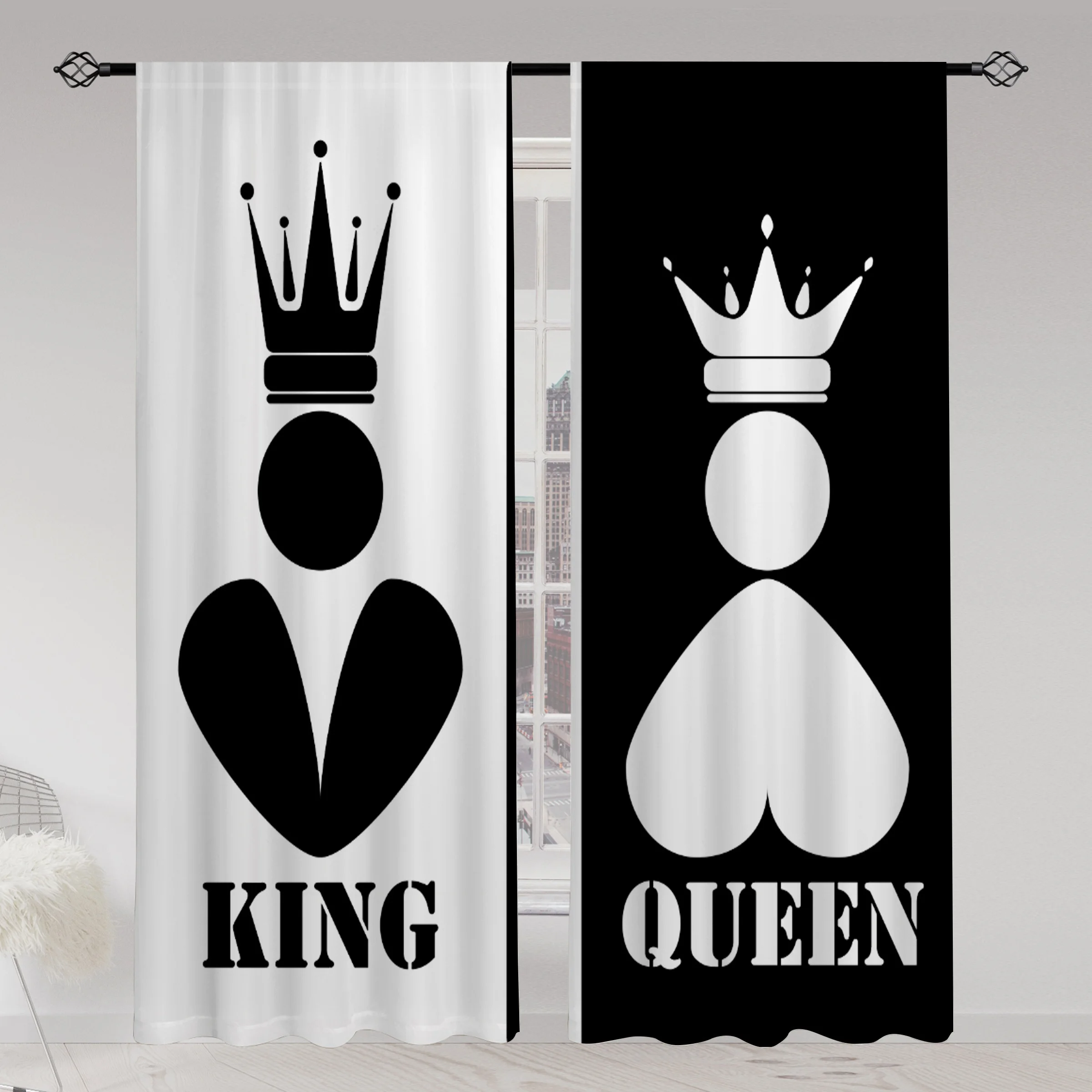 King Queen Curtain Set Royal Couple Window Drapery Modern Decor Home Stylish Pair Gift Art Curtain Room Decor