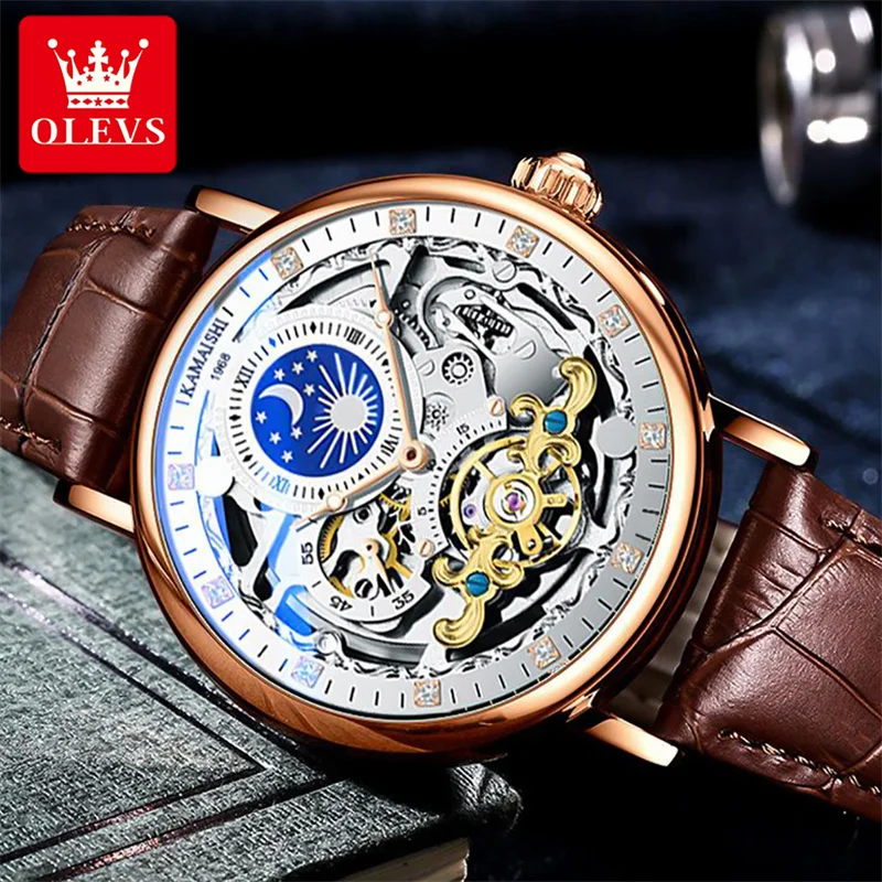 Reloj Hombre OLEVS Top Brand Luxury Fashion Tourbillon Sport Mens Watches Hollow Automatic Mechanical Watch Classic Design