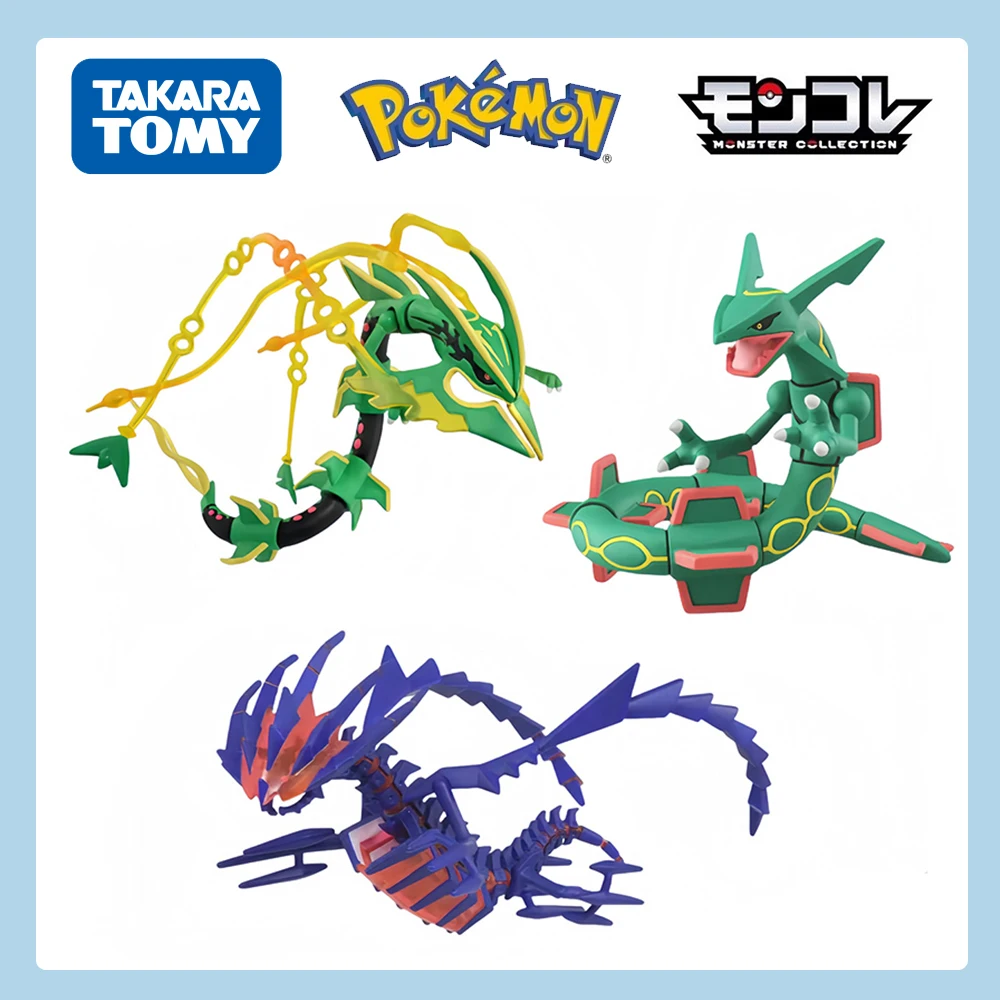 TAKARA TOMY Original Pokemon Figures Toy Mega Rayquaza Eternatus PVC Statue Doll Green Flying Dragon Genuine Version Model Gift