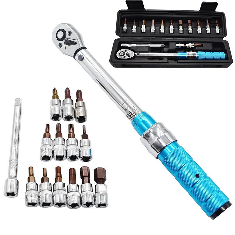 

Torque Wrench Set 1/4" 2-24Nm Bike Torque Wrench Allen Key Tool Socket Spanner Set Cycling Tool Bicycle Repair Kit 15Pc