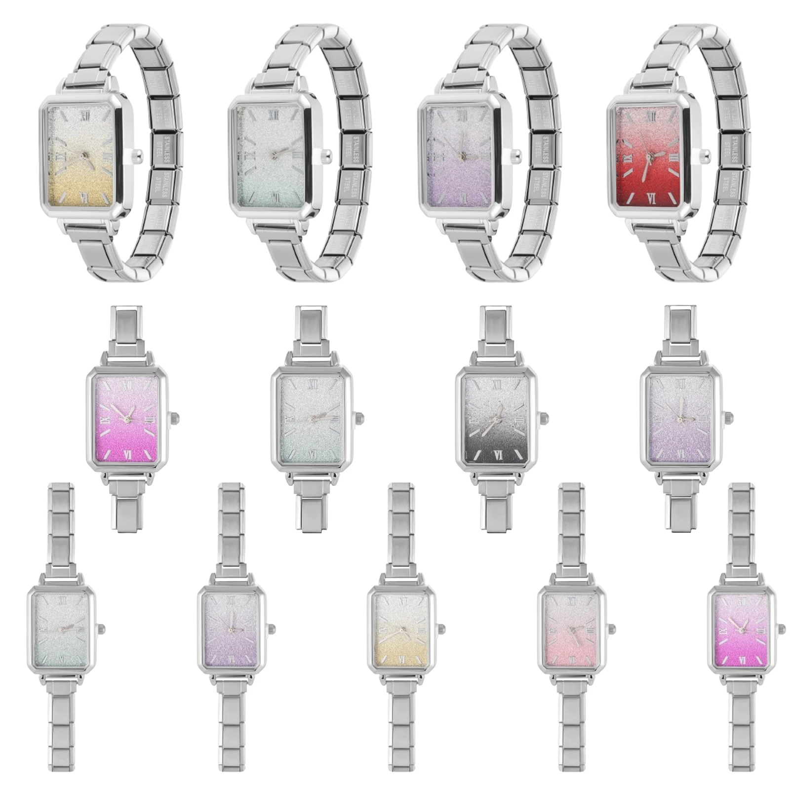 Women Gradient Color Square Simple Elastic Watch Italian Charm 9mm Width Bracelets Friend Birthday DIY Jewelry Gift Wholesale