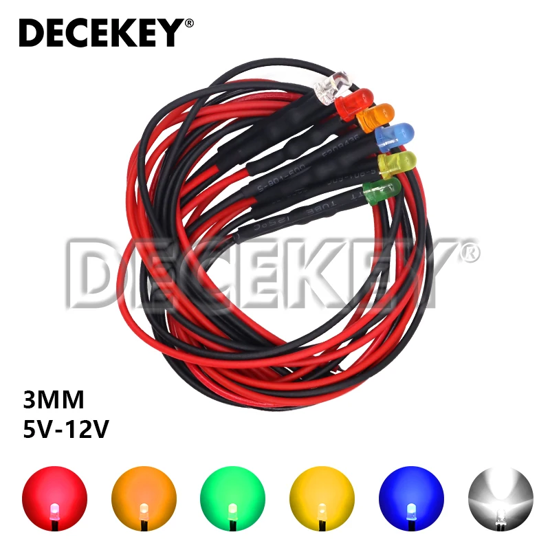 3mm 5mm 8mm 10mm LED 12V 20cm Pre-wired White Red Green Blue Yellow Orange Diode Lamp Decoration Light Emitting Diodes