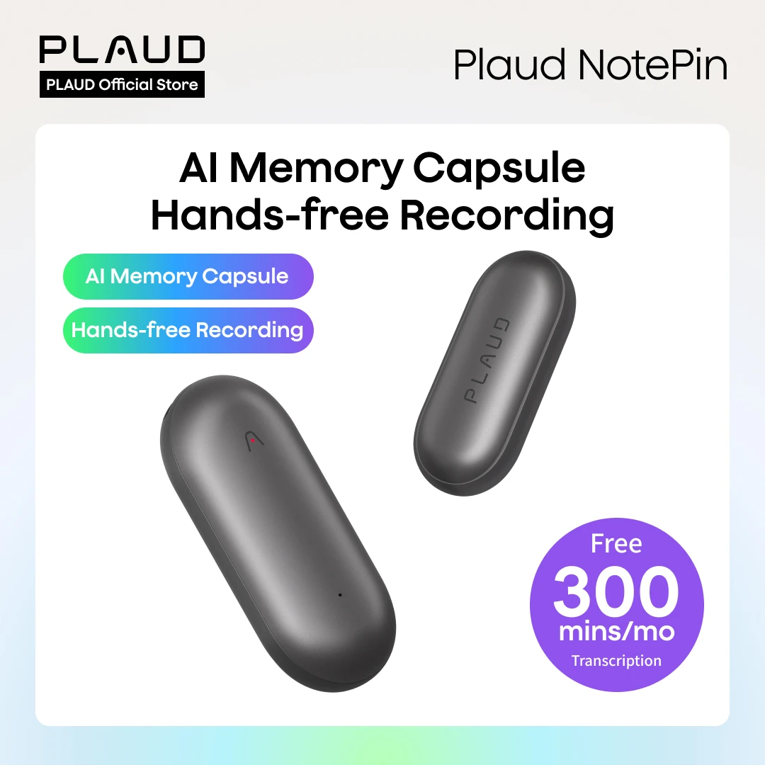 مسجل صوت PLAUD NotePin AI، جهاز ملاحظات AI يمكن ارتداؤه، النسخ الذكي والتغميق