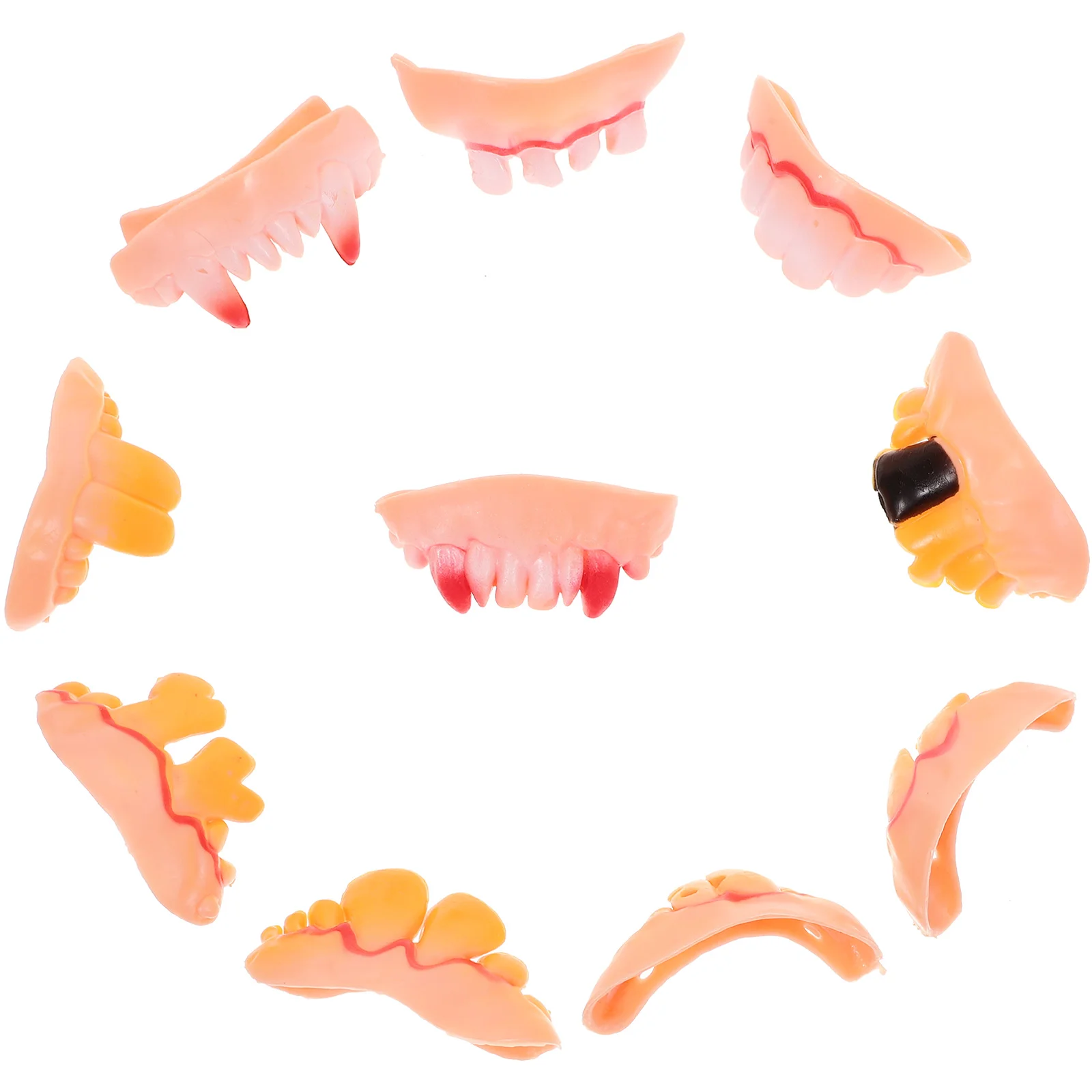 10 Pcs Zombie Front Teeth and Buck Costume Ugly Halloween Decor Costumes Cosplay Denture for Rubber Fake