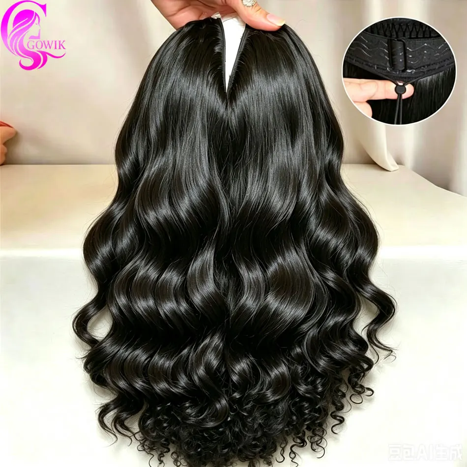 Perruques Gowik naturelles à ondulations en V, densité 200 %, cheveux Remy sans extension, 16 à 32 pouces, cheveux brésiliens améliorés pour femmes, cheveux humains Remy