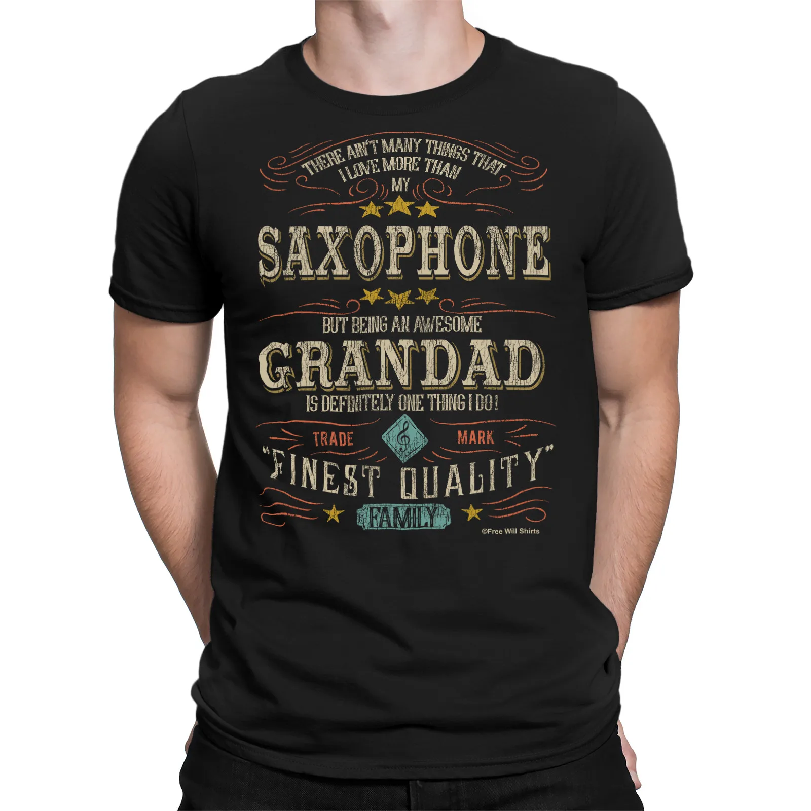 

Mens Quality Cotton T-Shirt Saxophone GRANDAD Family Instrument Gift Musician