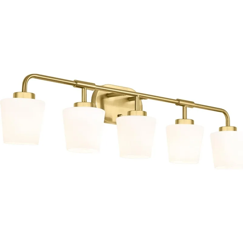 

Light Fixtures Over Mirror, 5-Light Brushed Gold Vanity Lighting Fixtures with Milk White Glass, 38inch Farmhouse Champ