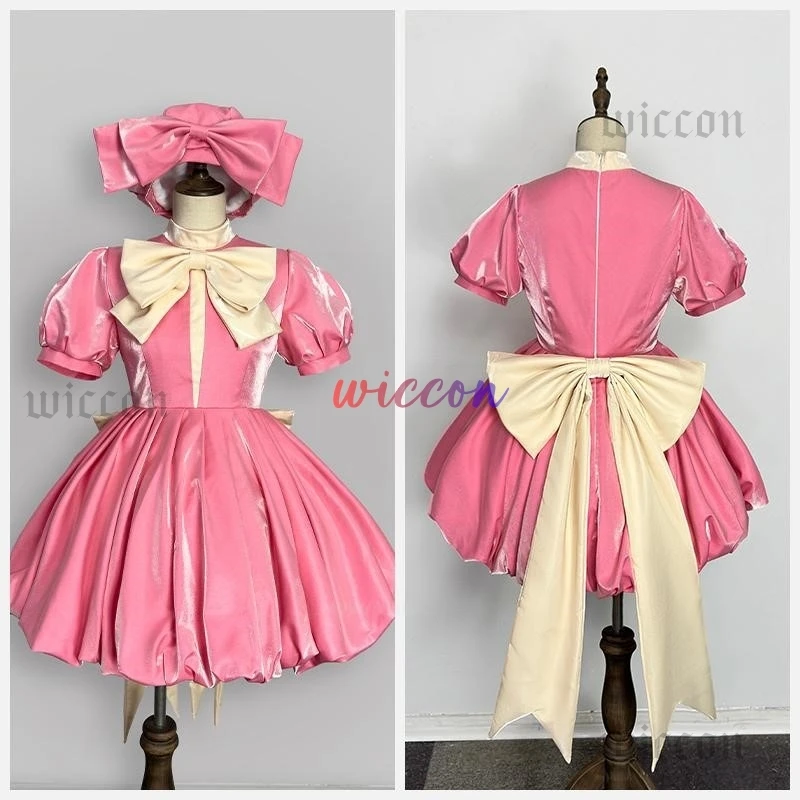 CardCaptor Sakura Cosplay Costume Pink Sakura Princess Dress Cosplay Costume Lolita Kawaii Pink Dress with Bowknot and Gloves