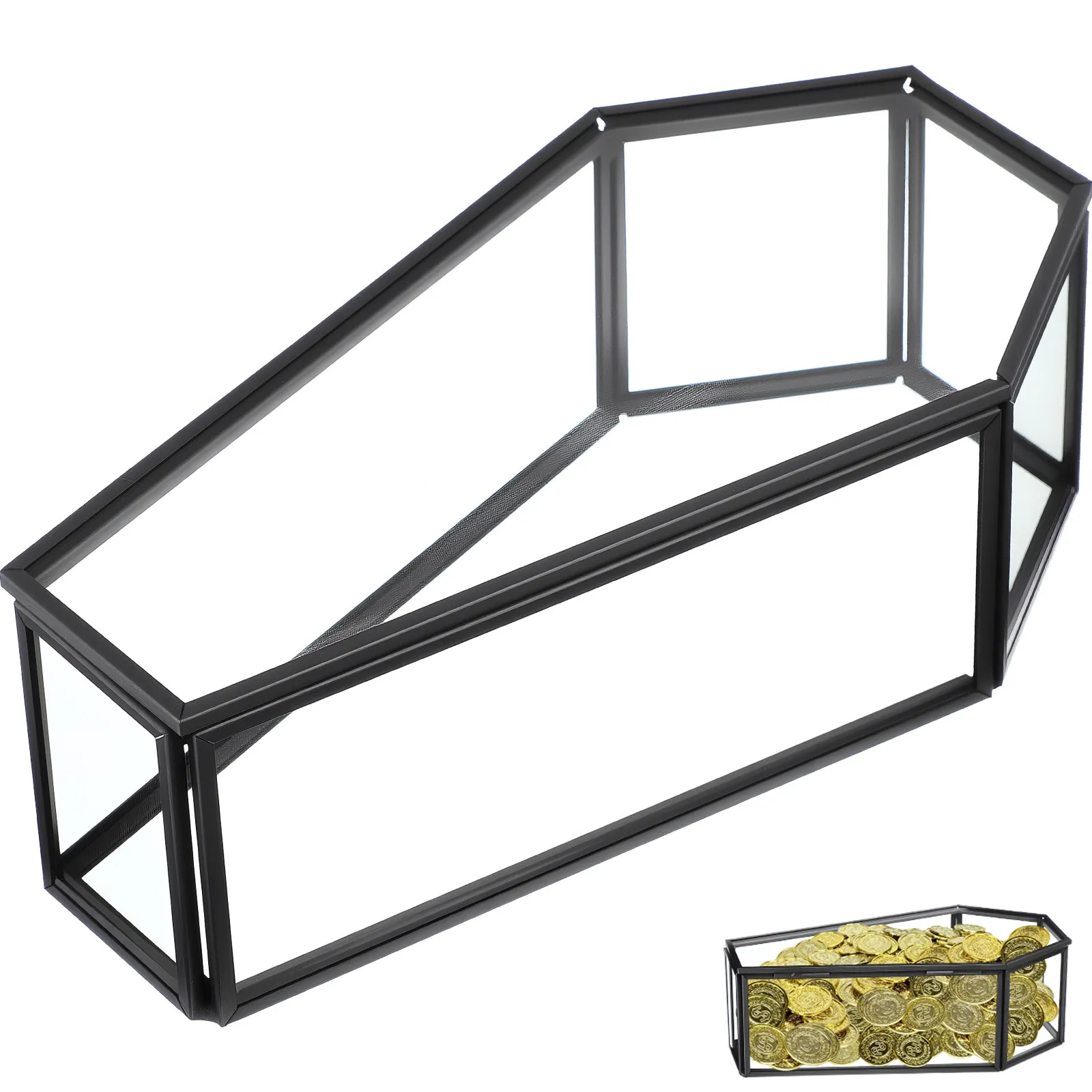 

Black Glass Coffin Jewelry Box Hinged Lid Halloween Display Case Decorative Storage Box Candy Holder Gothic Trinket Organizer