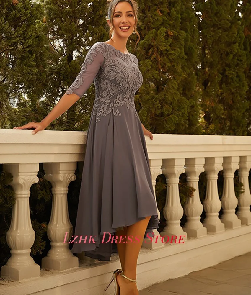 Op maat gemaakte klassieke chiffon A-lijn appliqués avondjurk Hoge kwaliteit O-hals halve mouwen theelengte فسات dhásadro 2017-