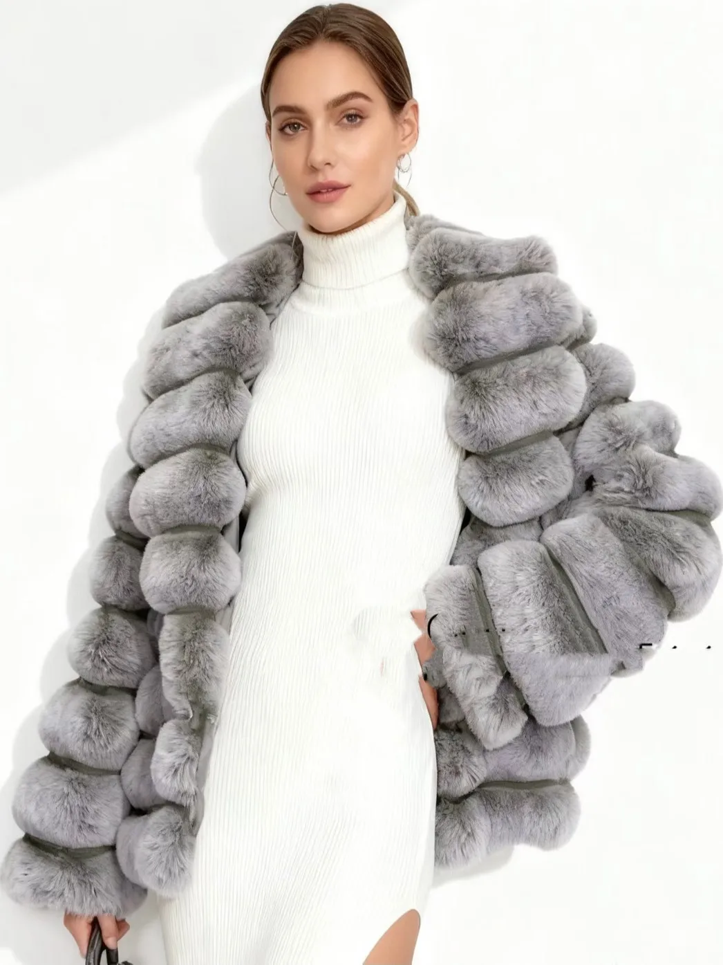 Faionable ort manteau de fourrure femme chaleur-Kee col rabattu hiver haute sensation