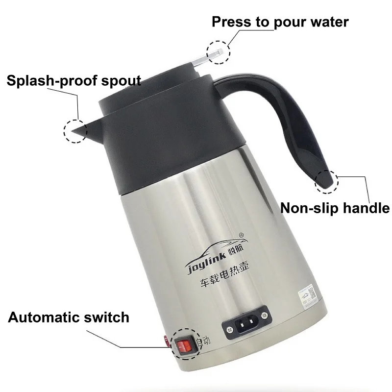 12V/24V Car Kettle 304 Stainless Steel Truck Water Heater Kettle Large Truck Portable Travel Outdoor Electricer Kettle 1200ml