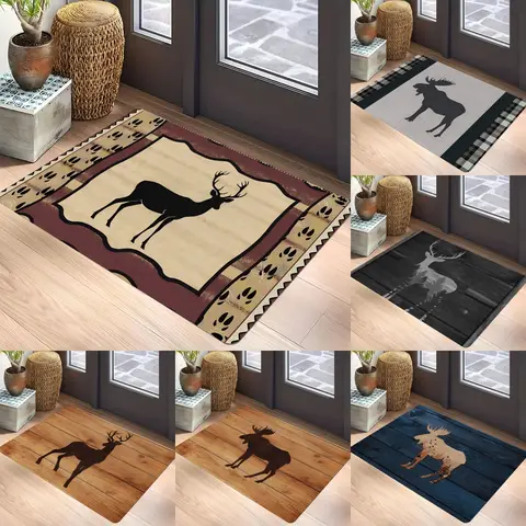 Wood Deer Print Doormat Non-Slip Rugs for Living Room Bedroom Kitchen Laundry Mat Machine Washable Home Decor Carpet