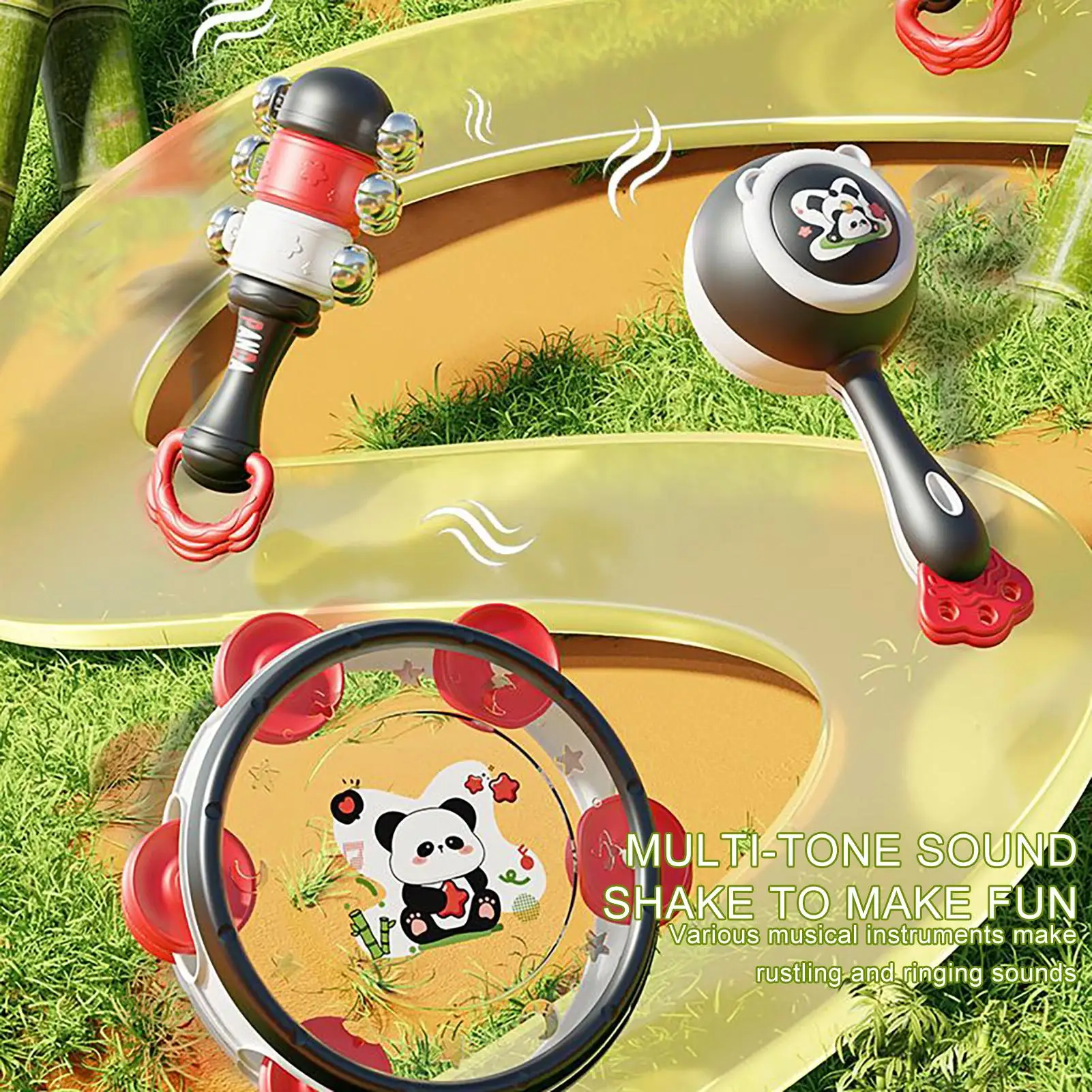 Babyrasseln Panda Grab Shake Rasseln Musikinstrumente Sensorischer Beißring für Spielzeit Frühkindliche Entwicklung Kindergarten