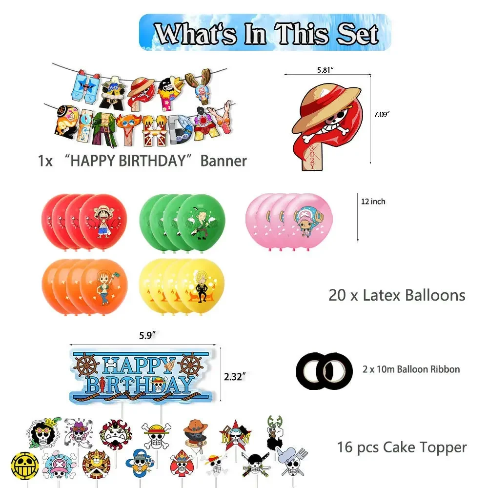 One Piece Party Dekorationen Anime Cartoon Figur Ruffy Zoro Ballon Geburtstag Party Gefälligkeiten Happer Geburtstag Banner Kuchen Topper – Detail 6