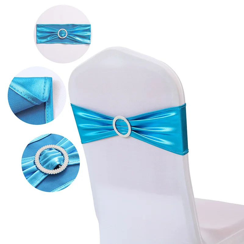 

10Pcs Bronzing Polyester Spandex Chair Sashes Bands Stretch Chair Ties Bows with Buckle Slider for Wedding Banquet Party Decors