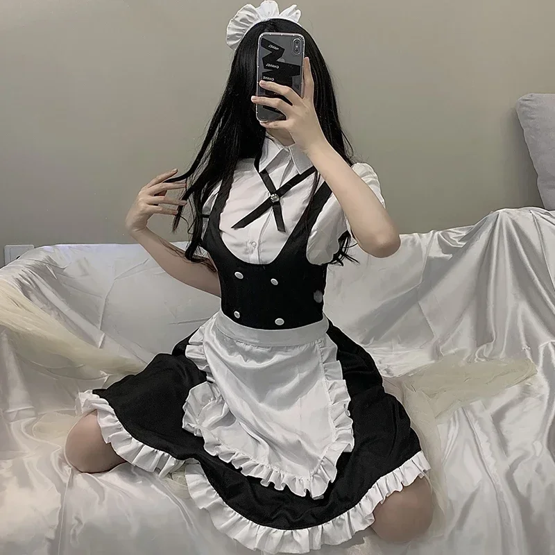QQ8 dulce y lindo vestido de sirvienta, disfraz de cosplay, delantal para mujer, vestido de sirvienta, uniforme, tema de Lolita japonés, fiesta, puesta en escena, ropa 5Lk¥