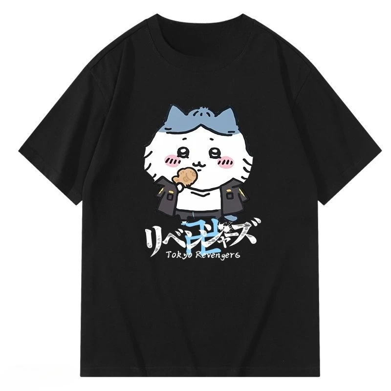 Chiikawa Usagi Hachiware × Tokyo Revengers Anime Grafik T-Shirt, Sommer Unisex Locker Lässig Kurzarm Streetwear Alltags-Oberteil – Detail 4