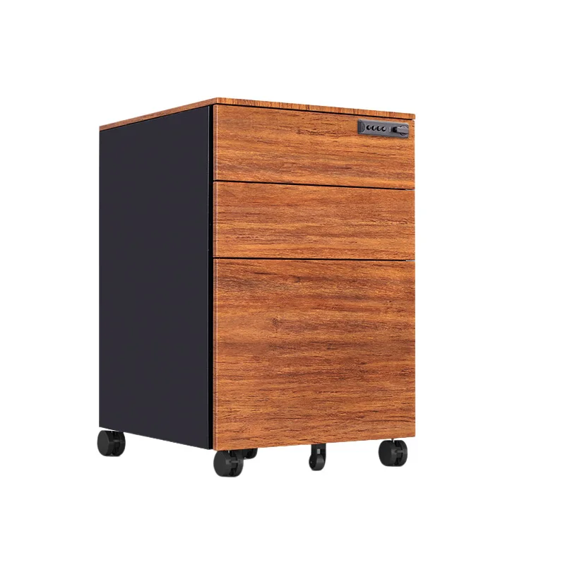 

Mobile Metal File Cabinet with Password Lock for Office Use in Golden Lotus Wood Grain Color Durable Storage Solution