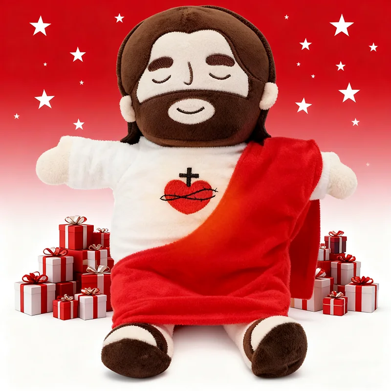 Jezus knuffel kinderen slaap metgezel zacht comfortabel schattig knuffelkussen vier versnellingen aanpassing muzieklamp kerstcadeau