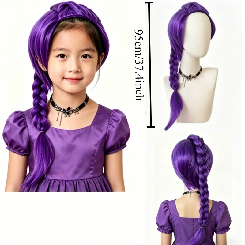 

37.5INCH Cosplay Purple/Pink Long Braid With Side Ponytail For Children's Wig Halloween Costume Party Anime